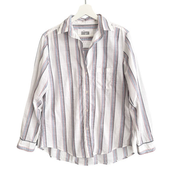 Grayson The Hero Shirt Womens 02 Small Blue Stripe Button Up Cotton Blouse - Picture 1 of 4